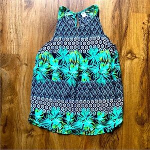 Woman’s Old Navy Blue Sleeveless Tank Top with Tropical Patterns